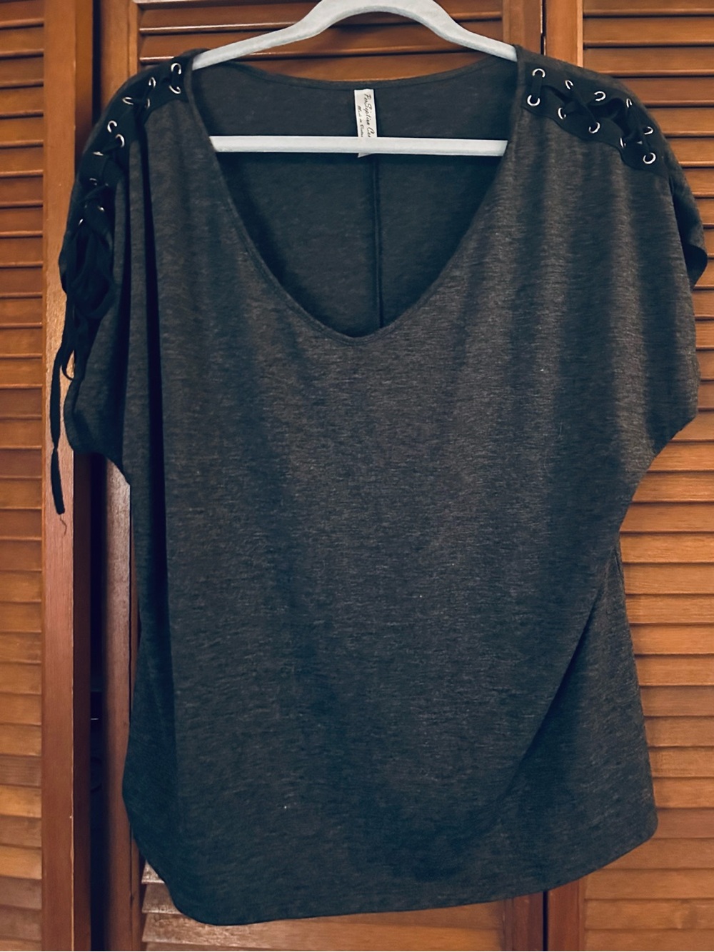 Dark Gray Lace-Up Shoulder Women's Top